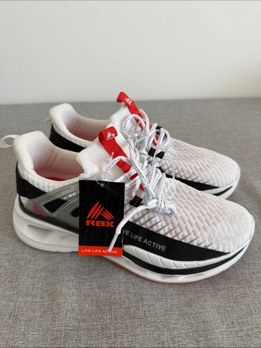 RBX White, Black & Red Mesh Running Shoes